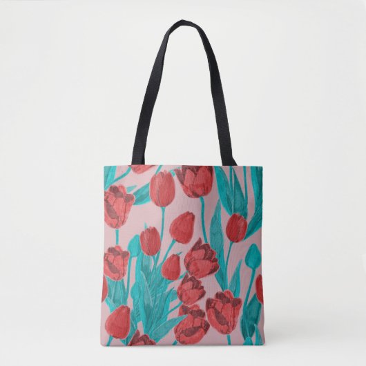 Frühlingstulips, handgezeichnet Blumenmuster Tasche (Vorderseite)