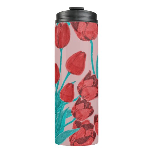 Frühlingstulips, handgezeichnet Blumenmuster Thermosbecher (Vorderseite)