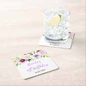 Frühlingsviolette Blumige Geburtstagsfeier Rechteckiger Pappuntersetzer (Vor Ort)