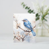 Frühlingsvogel im blühenden Baum Ankündigungspostkarte (Stehend Vorderseite)