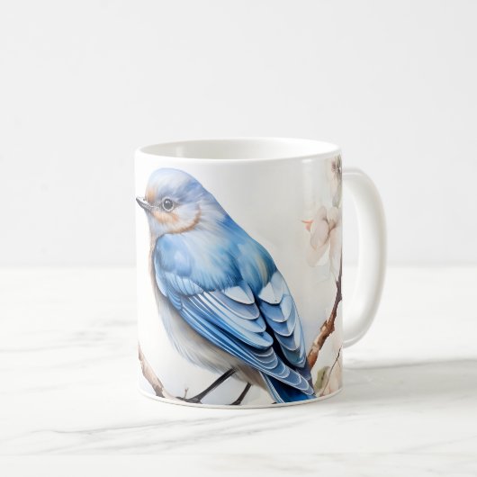 Frühlingsvogel im blühenden Baum Kaffeetasse (VorderseiteRechts)