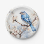 Frühlingsvogel im blühenden Baum Pappteller (Vorderseite)