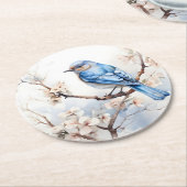 Frühlingsvogel im blühenden Baum Runder Pappuntersetzer (Angewinkelt)