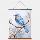 Frühlingsvogel im blühenden Baum Wandteppich Mit Holzrahmen (Vorderseite)