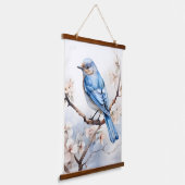 Frühlingsvogel im blühenden Baum Wandteppich Mit Holzrahmen (Gewinkelt)