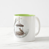 Frühlingsvogel im Vogelfutterhaus Zweifarbige Tasse (VorderseiteRechts)