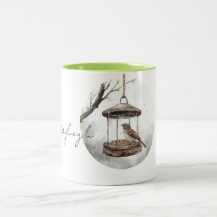 Frühlingsvogel im Vogelfutterhaus Zweifarbige Tasse