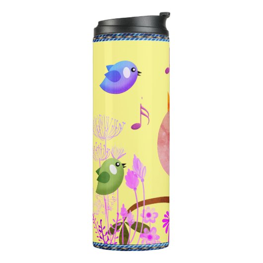 Frühlingsvögel (mit/initialen) thermosbecher (Nach links gedreht)