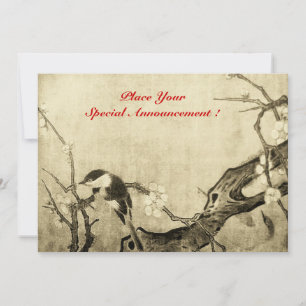 FRÜHLINGSVOGEL-MONOGRAMM, braunes Sepia-Rot Ankündigung