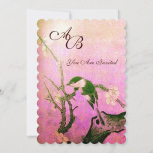 FRÜHLINGSVOGEL-MONOGRAMM Rosa Fuchsia Weiß Braun Einladung