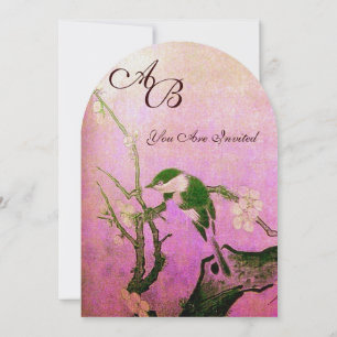 FRÜHLINGSVOGEL-MONOGRAMM Rosa Fuchsia Weiß Braun Einladung