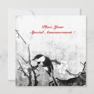 FRÜHLINGSVOGEL-MONOGRAMM schwarz weiß grau Ankündigung