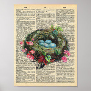 Frühlingsvögel nisten auf einer alten Wörterbuchse Poster