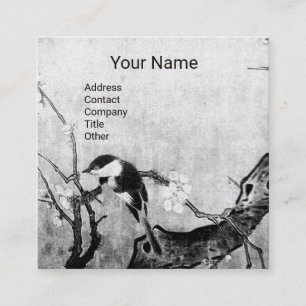 FRÜHLINGSVOGEL UND BLUMENBAUM-MONOGRAMM Schwarz We Quadratische Visitenkarte