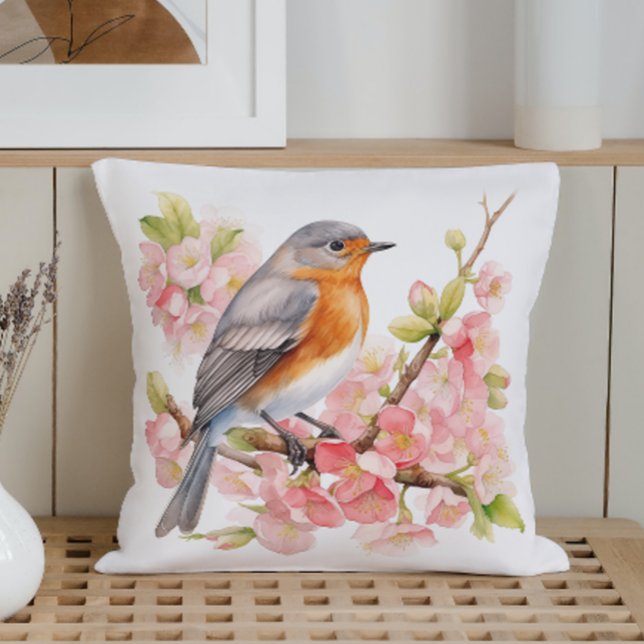 Frühlingsvögel und Blüten in Wasserfarben Kissen (Von Creator hochgeladen)