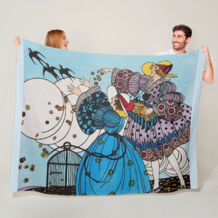 FRÜHLINGSVÖGEL UND DAMEN, ART DÉCO SCHÖNHEIT MODE FLEECEDECKE