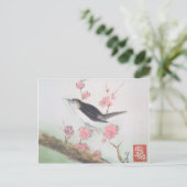 Frühlingsvogel und Kirschblüte Postkarte (Stehend Vorderseite)
