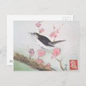 Frühlingsvogel und Kirschblüte Postkarte (Vorne/Hinten)
