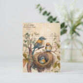 Frühlingsvögel Vintage Ephemera Postkarte (Stehend Vorderseite)