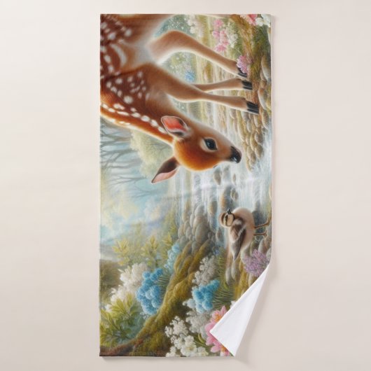 Frühlingswälder mit Ente und Fawn/Reh Badehandtuch (Badehandtuch)