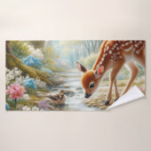 Frühlingswälder mit Ente und Fawn/Reh Badehandtuch (Badehandtuch)