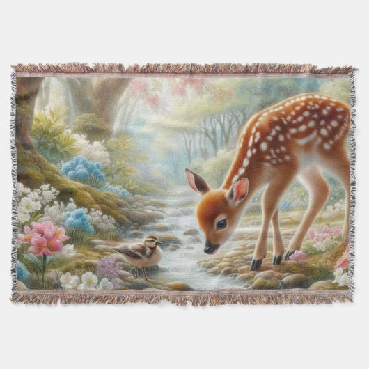 Frühlingswälder mit Ente und Fawn/Reh Decke (Vorderseite)