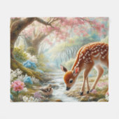 Frühlingswälder mit Ente und Fawn/Reh Fleecedecke (Vorderseite (Horizontal))