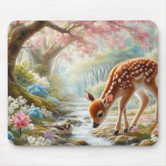 Frühlingswälder mit Ente und Fawn/Reh Mousepad (Vorne)