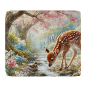 Frühlingswälder mit Ente und Fawn/Reh Schneidebrett