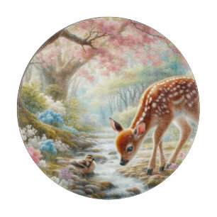 Frühlingswälder mit Ente und Fawn/Reh Schneidebrett