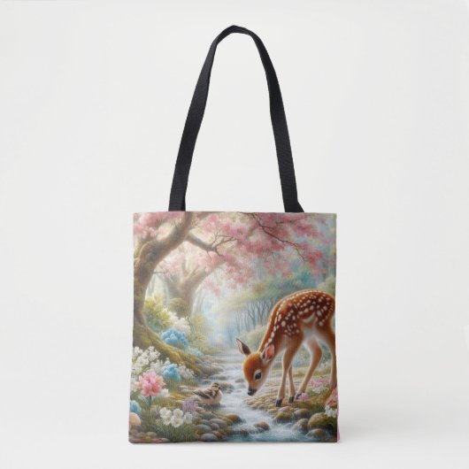 Frühlingswälder mit Ente und Fawn/Reh Tasche (Vorderseite)