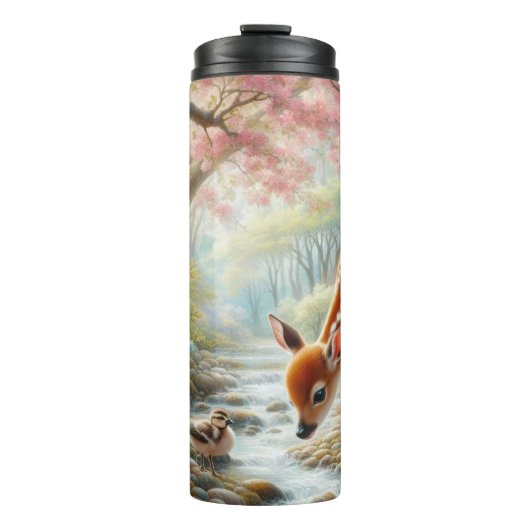 Frühlingswälder mit Ente und Fawn/Reh Thermosbecher (Vorderseite)