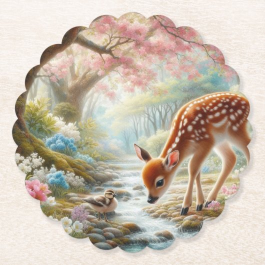 Frühlingswälder mit Ente und Fawn/Reh Untersetzer (Vorderseite)