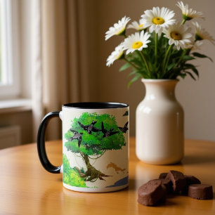 Frühlingswaldleben mit Vögeln und Eichhörnchen – N Jumbo-Tasse