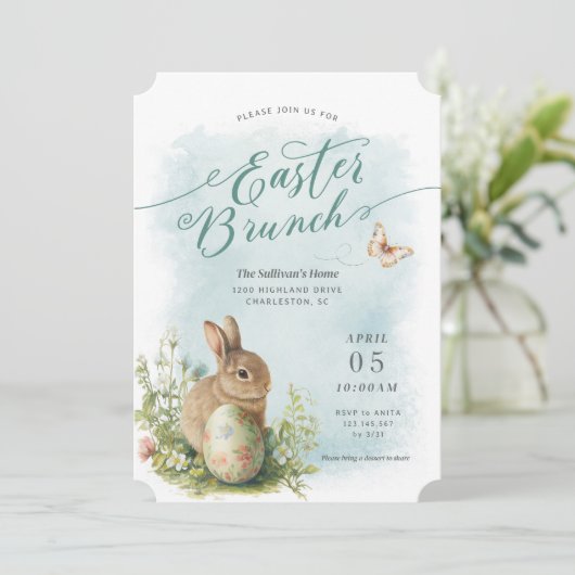 Frühlingswasser Bunny Osterfeier Einladung (Stehend Vorderseite)