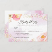 Frühlingswasser Girly Pink & Gold Hochzeit RSVP (Vorne/Hinten)