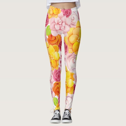 Frühlingswasserfarbe Blume Leggings (Vorderseite)
