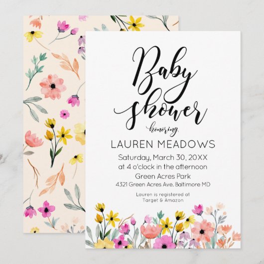 Frühlingswasserfarbe Blumendusche Einladung (Vorne/Hinten)