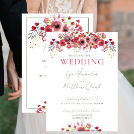 Frühlingswasserfarbe Mohnrot Blume Hochzeit Einladung