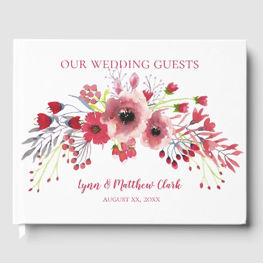 Frühlingswasserfarbe Mohnrot Blume Hochzeit Gästebuch (Vorderseite)