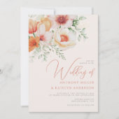 Frühlingswasserfarbe Peach Korallen Blumenzehen Einladung (Vorderseite)