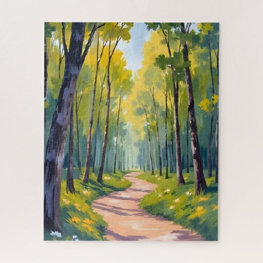 Frühlingsweg | Grüne Wald-Wasserfarben-Natur Puzzle (Vertikal)