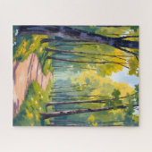Frühlingsweg | Grüne Wald-Wasserfarben-Natur Puzzle (Horizontal)