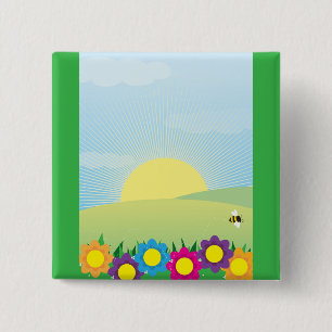 Frühlingswiese Sunburst mit farbenfrohen Blumen Button