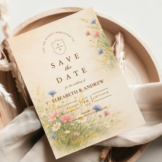 Frühlingswiesen-Blumenhochzeit Save The Date