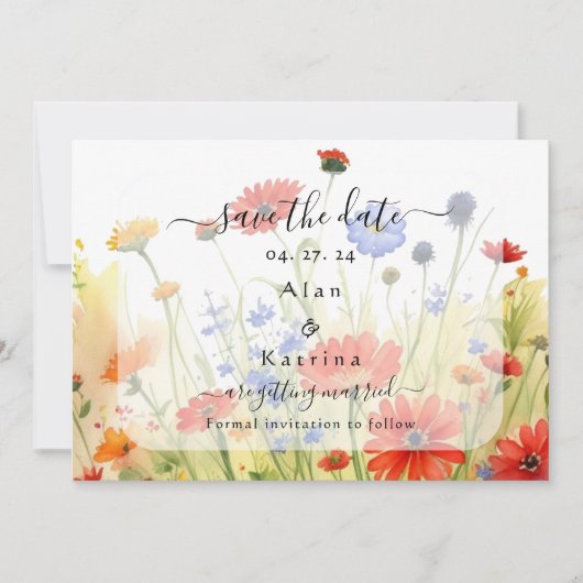 Frühlingswiesen-Wildblumen Save The Date (Vorderseite)