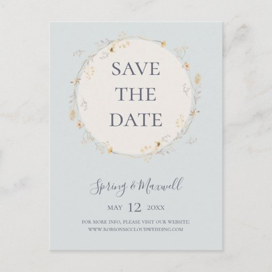 FrühlingsWildblume | Blaue Save the Date Postkarte (Vorderseite)