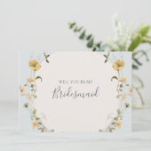 FrühlingsWildblume | Blue Bridesmaid Vorschlag Car Einladung (Stehend Vorderseite)