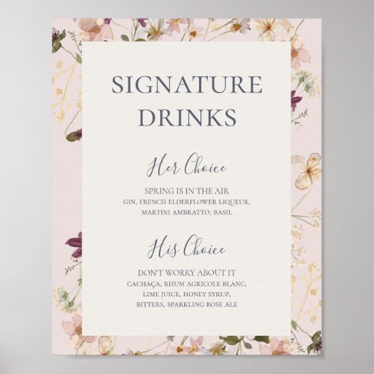 FrühlingsWildblume | Blush Signature Drinks Zeiche Poster (Vorne)