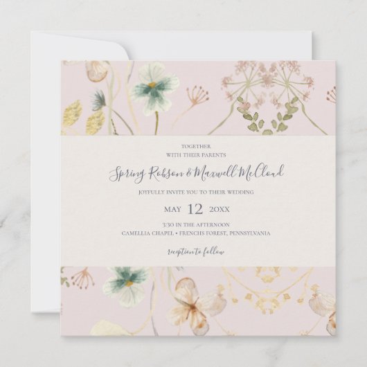 FrühlingsWildblume | Blush Square Wedding Einladung (Vorderseite)